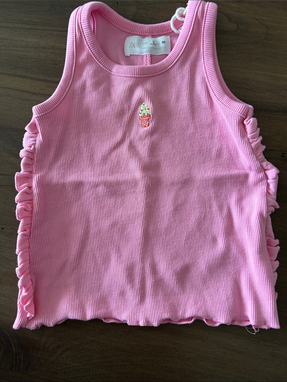Zara Pink Ribbed Tank with Ice Cream Embroidery